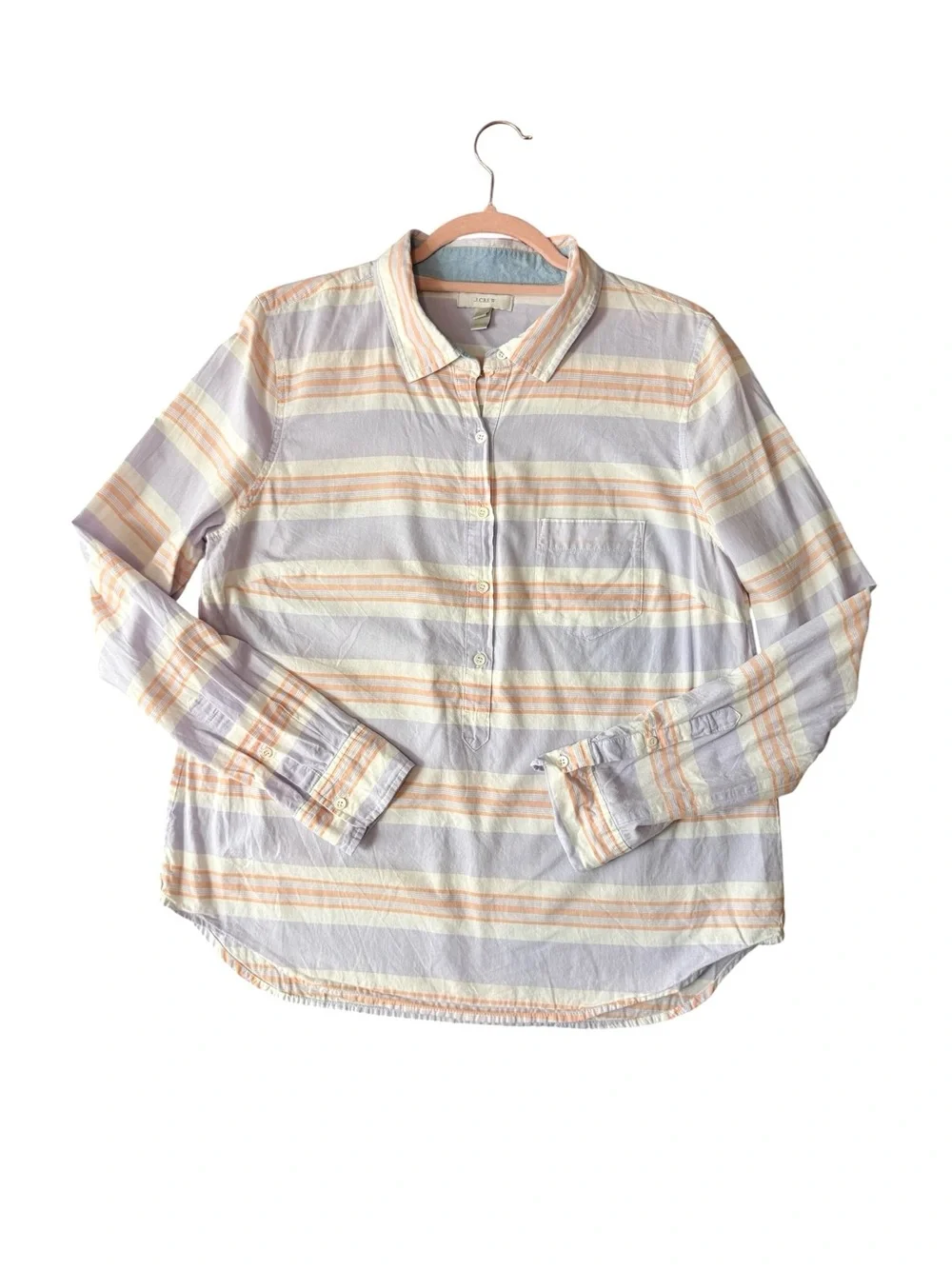 J.Crew Size 12 Striped Popover Shirt Lavender Orange Cotton Button Down